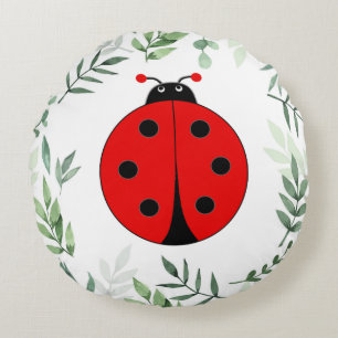 Coussins Ronds Jolie coccinelle et feuilles de plante