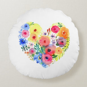 Coussins Ronds Jolie couronne fleurie aquarelle Art