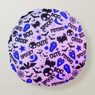 Coussins Ronds Jolie et amusante Halloween violet, bleu et noir