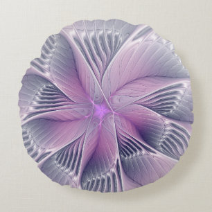 Coussins Ronds Jolie fleur rose abstraite moderne art fractal