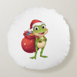 Coussins Ronds Jolie grenouille de Noël avec sac cadeau - Grenoui