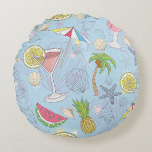 Coussins Ronds Jolie illustration estivale motif avec pastèque,