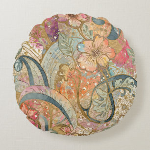 Coussins Ronds Jolies Fleurs Colorées et Motif