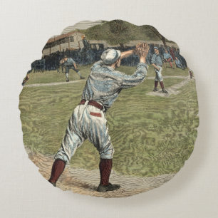 Coussins Ronds Joueur de baseball jeté à la seconde base