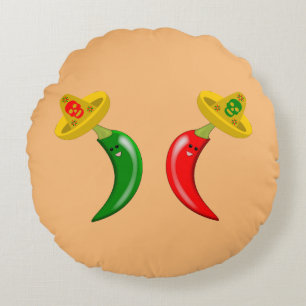 Coussins Ronds Jour des Morts Mexicains Chilis Personnalisé doubl