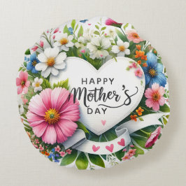 Coussins Ronds Joyeuse Fête des mères Coeur floral