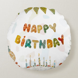 Coussins Ronds Joyeuse fleur de gâteau d'anniversaire mignon colo