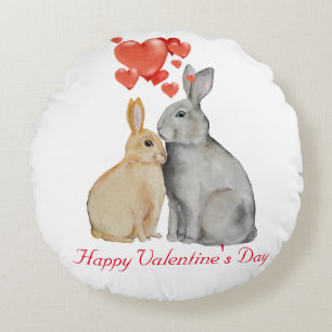 Coussins Ronds Joyeuse Saint-Valentin aquarelle lapins