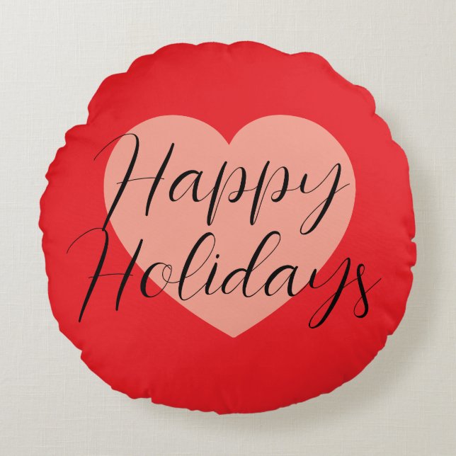 Coussins Ronds Joyeuses Fêtes Joyeux Noël Période de Fêtes Cœur (Devant)