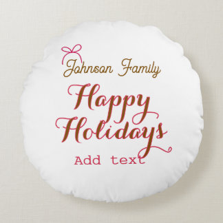 Coussins Ronds Joyeuses fêtes ruban rose doré nom de famille nom