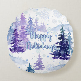 Coussins Ronds Joyeuses vacances Purple hiver Snowy Trees