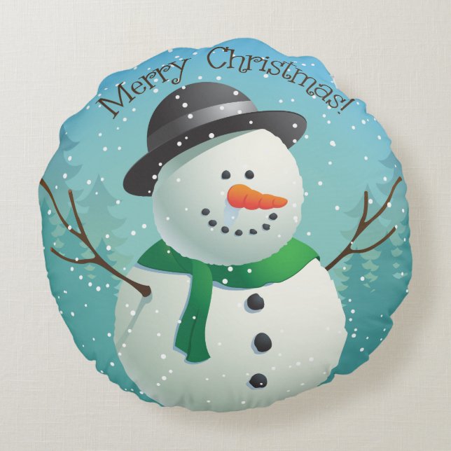 Coussins Ronds Joyeux bonhomme de neige de Noël (Dos)