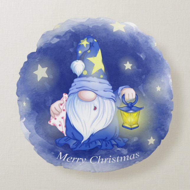 Coussins Ronds Joyeux cadeau de Noël avec aquarelle lanterne (Devant)