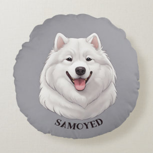 Coussins Ronds Joyeux Chien Samoyé Blanc