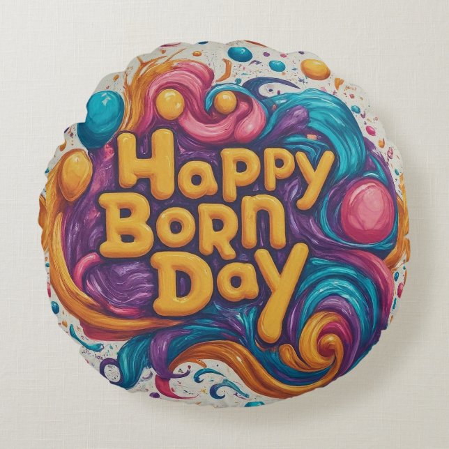 Coussins Ronds Joyeux gâteau du jour de naissance 16" (Devant)