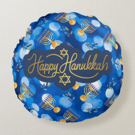 Coussins Ronds Joyeux Hanukkah Bleu Et Blanc