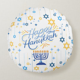 Coussins Ronds Joyeux Hanukkah Bleu Et Or