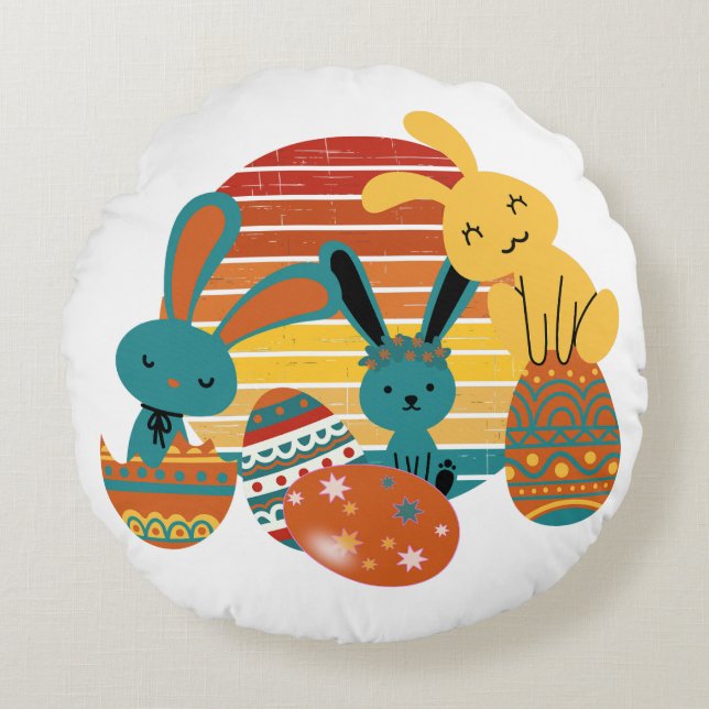 Coussins Ronds Joyeux lapin, Oeuf de Pâques, Mignonne (Devant)