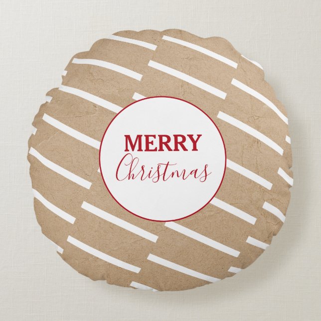 Coussins Ronds Joyeux Noël blanc Grandes Kraft Rustique (Devant)