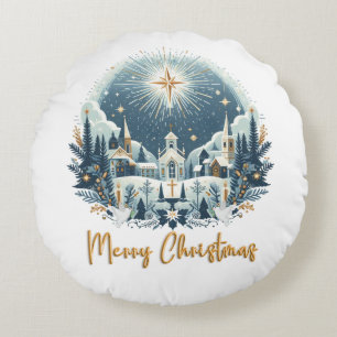 Coussins Ronds Joyeux Noël bleu et or