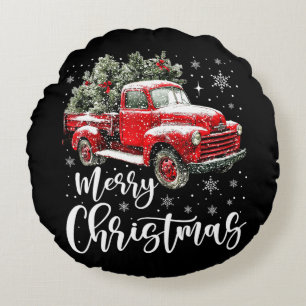 Coussins Ronds Joyeux Noël Camion Rouge Famille Matching Noël