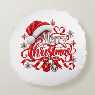 Coussins Ronds Joyeux Noël Chapeau de Père Noël et Sonnettes