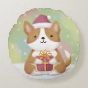 Coussins Ronds Joyeux Noël : Corgi Illustration Art