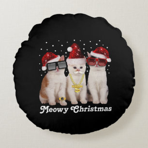 Coussins Ronds Joyeux Noël Cute Chat avec Père Noël