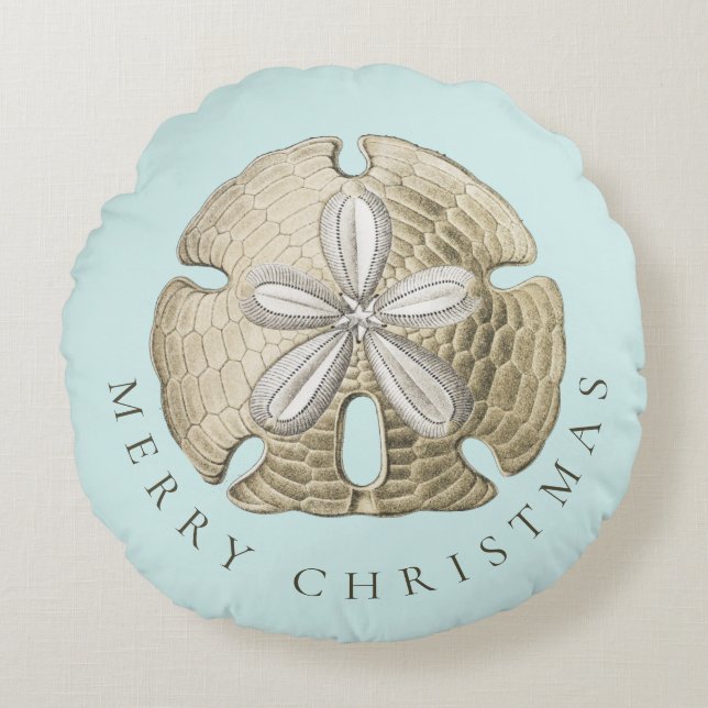 Coussins Ronds Joyeux Noël Dollar de sable Turquoise Côte (Devant)