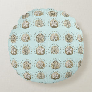 Coussins Ronds Joyeux Noël Dollar de sable Turquoise Motif