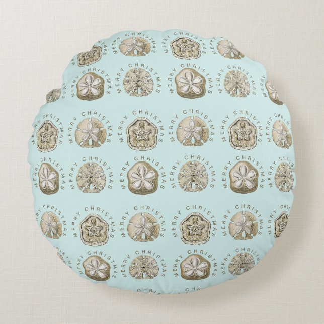 Coussins Ronds Joyeux Noël Dollar de sable Turquoise Motif (Devant)