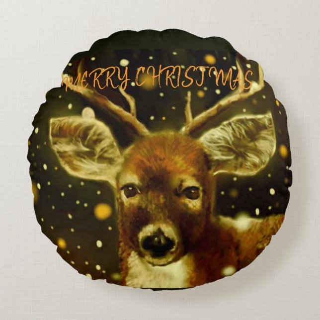 Coussins Ronds Joyeux Noël D'Un Cerf (Devant)