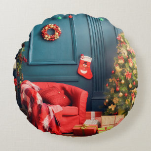 Coussins Ronds Joyeux Noël et Joyeuses fêtes ! Un bel li
