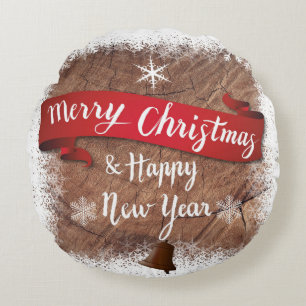 Coussins Ronds Joyeux Noël et Joyeux Nouvel An Bois Texture