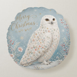 Coussins Ronds Joyeux Noël Hibou Blanc Paysage Hivernal Enchanté
