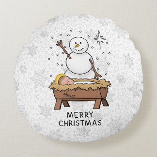 Coussins Ronds Joyeux Noël Nativité bébé Jésus Snowman