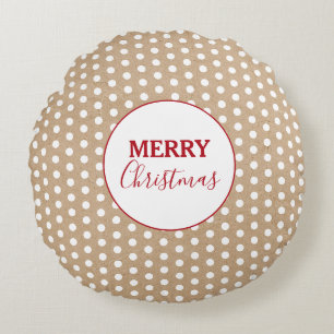 Coussins Ronds Joyeux Noël Pois blancs Kraft Rustic