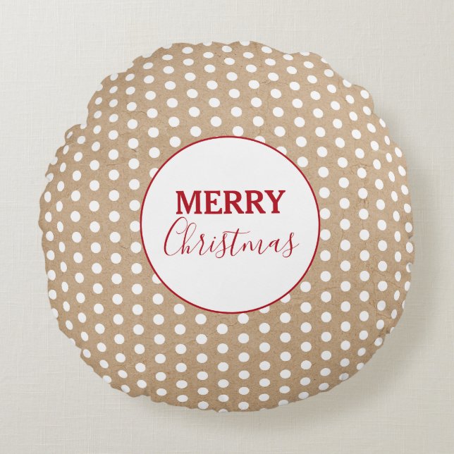 Coussins Ronds Joyeux Noël Pois blancs Kraft Rustic (Devant)
