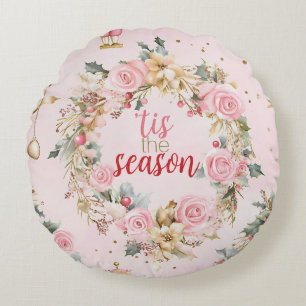 Coussins Ronds Joyeux Noël rose Vacances Beaux Wreath Custom