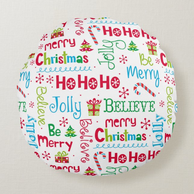 Coussins Ronds Joyeux Noël Whimsical moderne Jolly Typographie (Devant)