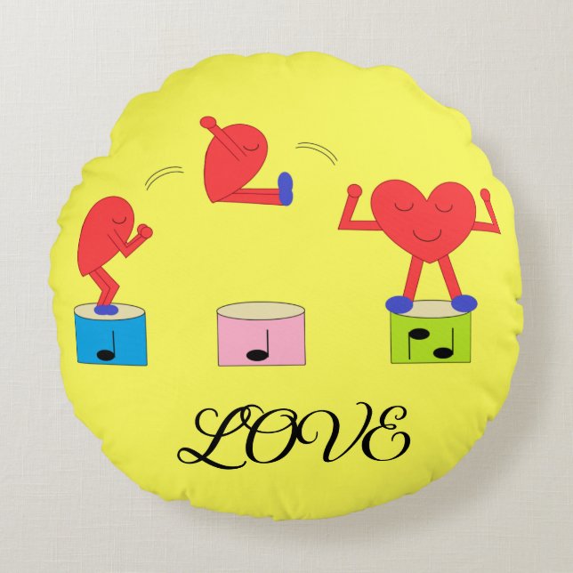 Coussins Ronds Jumping Coeur dans l'amour : Jaune (Devant)
