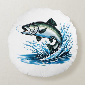 Coussins Ronds Jumping Salmon Splash Gift for Fisherman Art