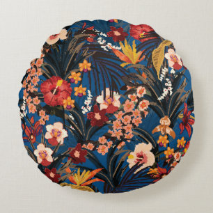 Coussins Ronds Jungle Chic : Bleu foncé Exotique.