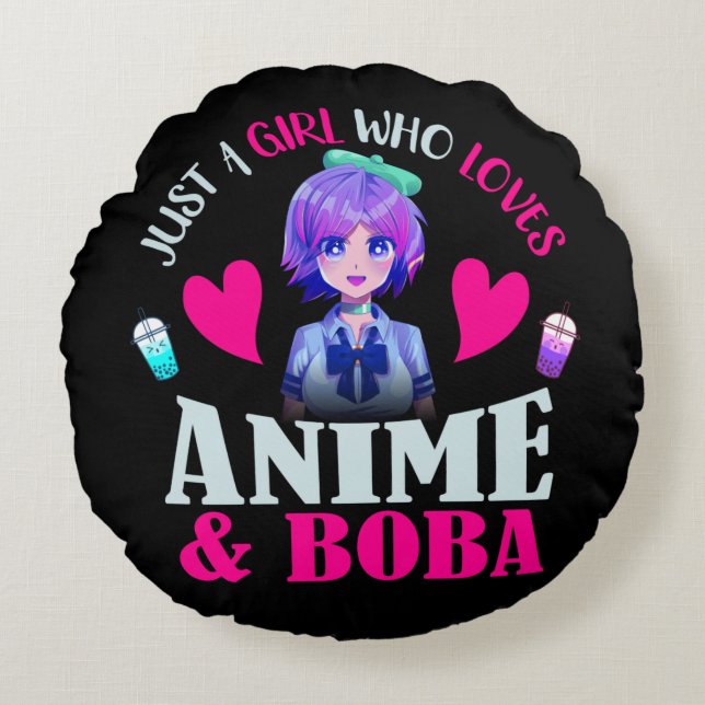 Coussins Ronds Juste une fille qui aime Anime et Boba (Devant)