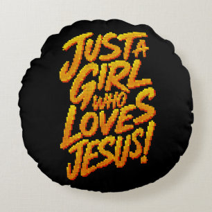 Coussins Ronds Juste Une Fille Qui Aime Jésus Géométrique Chrétie