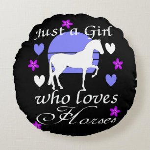 Coussins Ronds Juste une fille qui aime les chevaux en violet