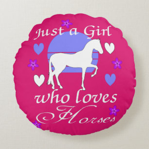 Coussins Ronds Juste une fille qui aime les chevaux en violet et 