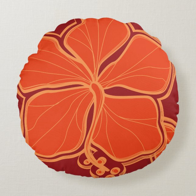 Coussins Ronds Kailua Hibiscus Hawaïen réversible floral (Devant)