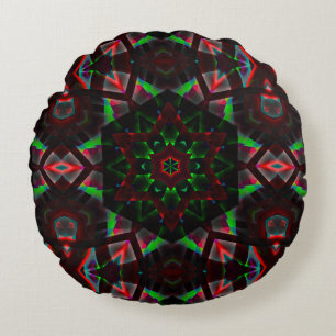 Coussins Ronds kaléidoscope avec dégradé hexagone, vert et rouge