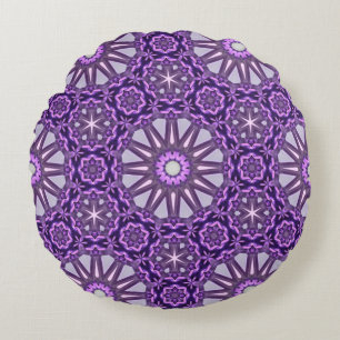 Coussins Ronds Kaleidoscope bleu violet Pinwheel Mandala Motif